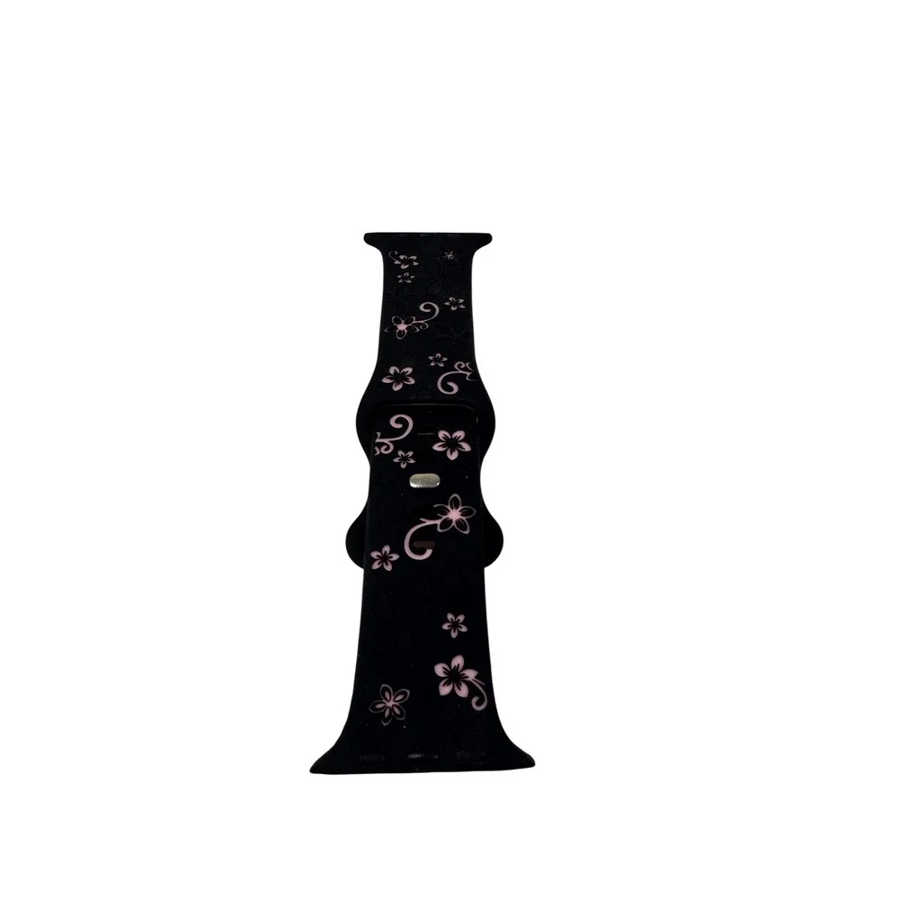 Apple Watch Band‎ Silicone Floral Print Black Pink Women Boho